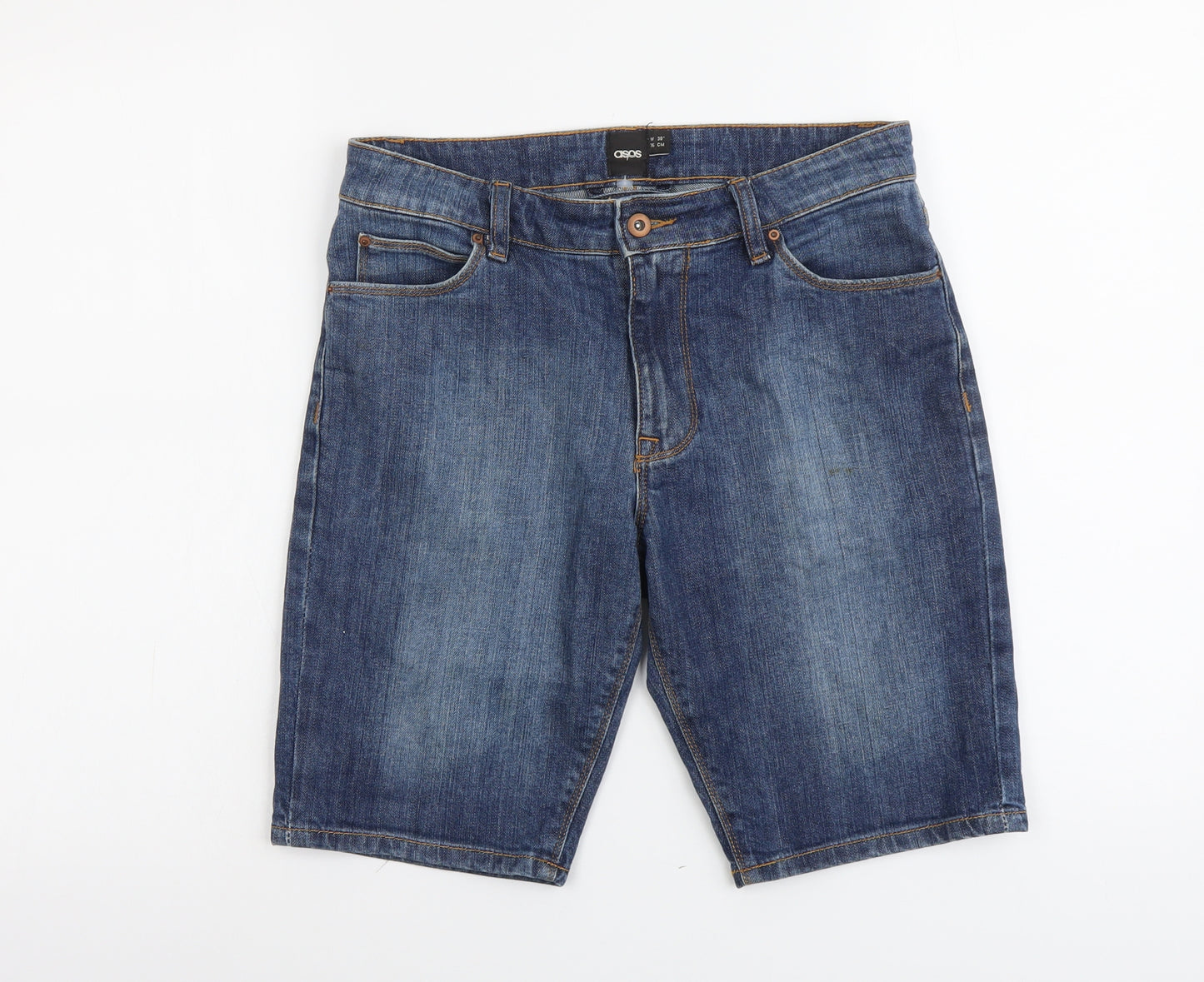 ASOS Mens Blue Cotton Biker Shorts Size 30 in L10 in Regular Button