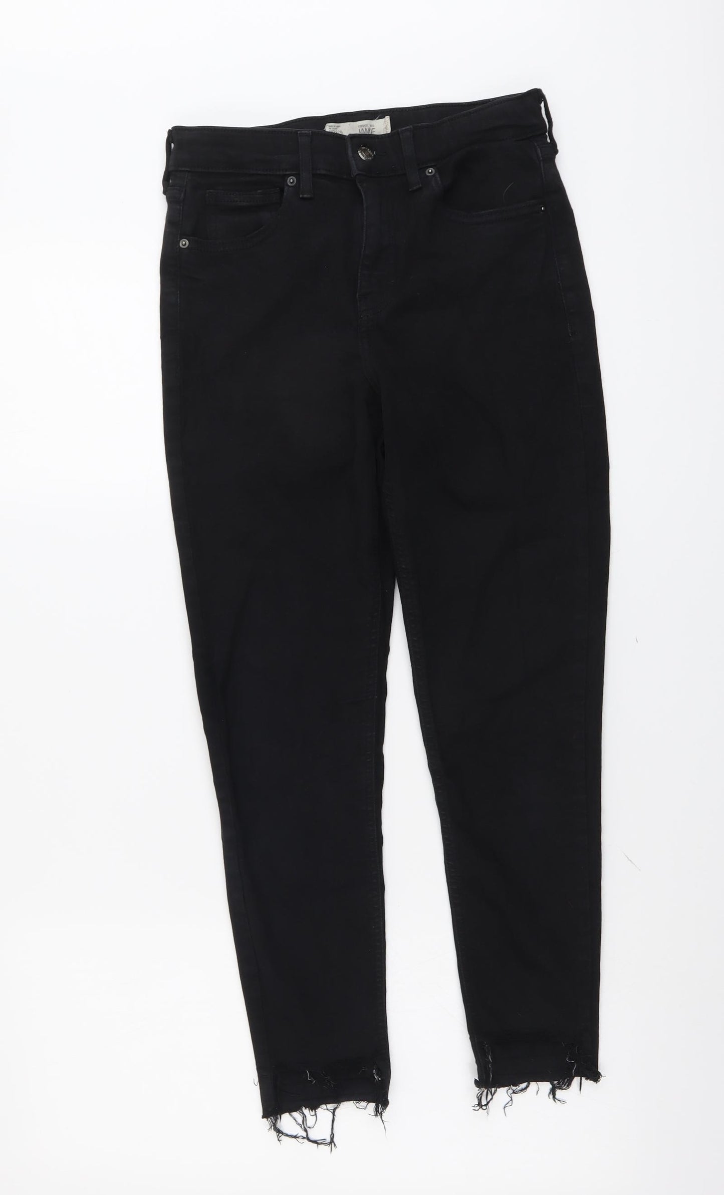 Topshop Womens Black Cotton Skinny Jeans Size 28 in L25 in Regular Button - Distressed Hems