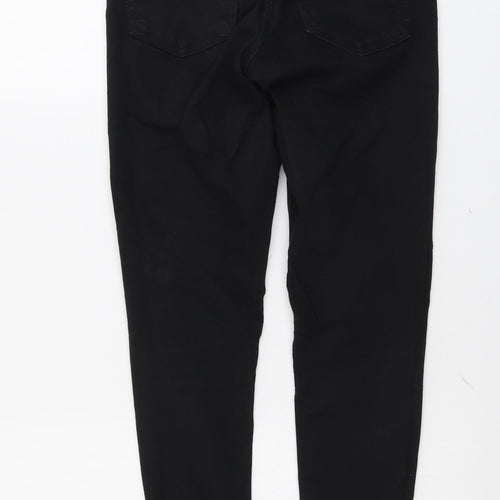 Topshop Womens Black Cotton Skinny Jeans Size 28 in L25 in Regular Button - Distressed Hems