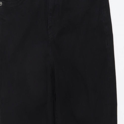 Topshop Womens Black Cotton Skinny Jeans Size 28 in L25 in Regular Button - Distressed Hems