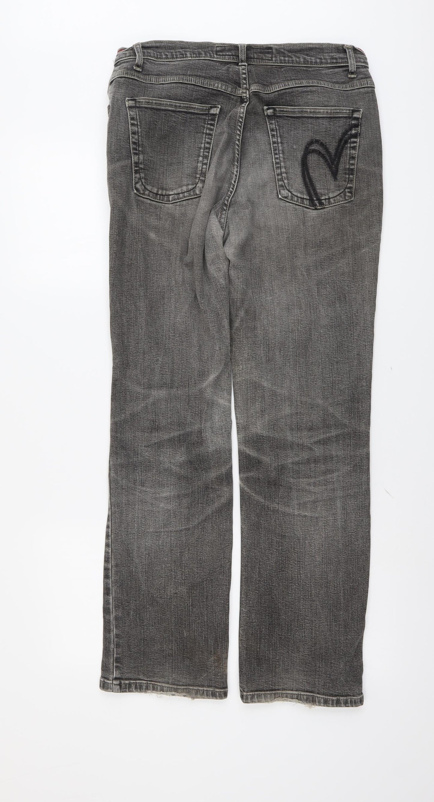 Per Una Womens Grey Cotton Straight Jeans Size 14 L29 in Regular Button