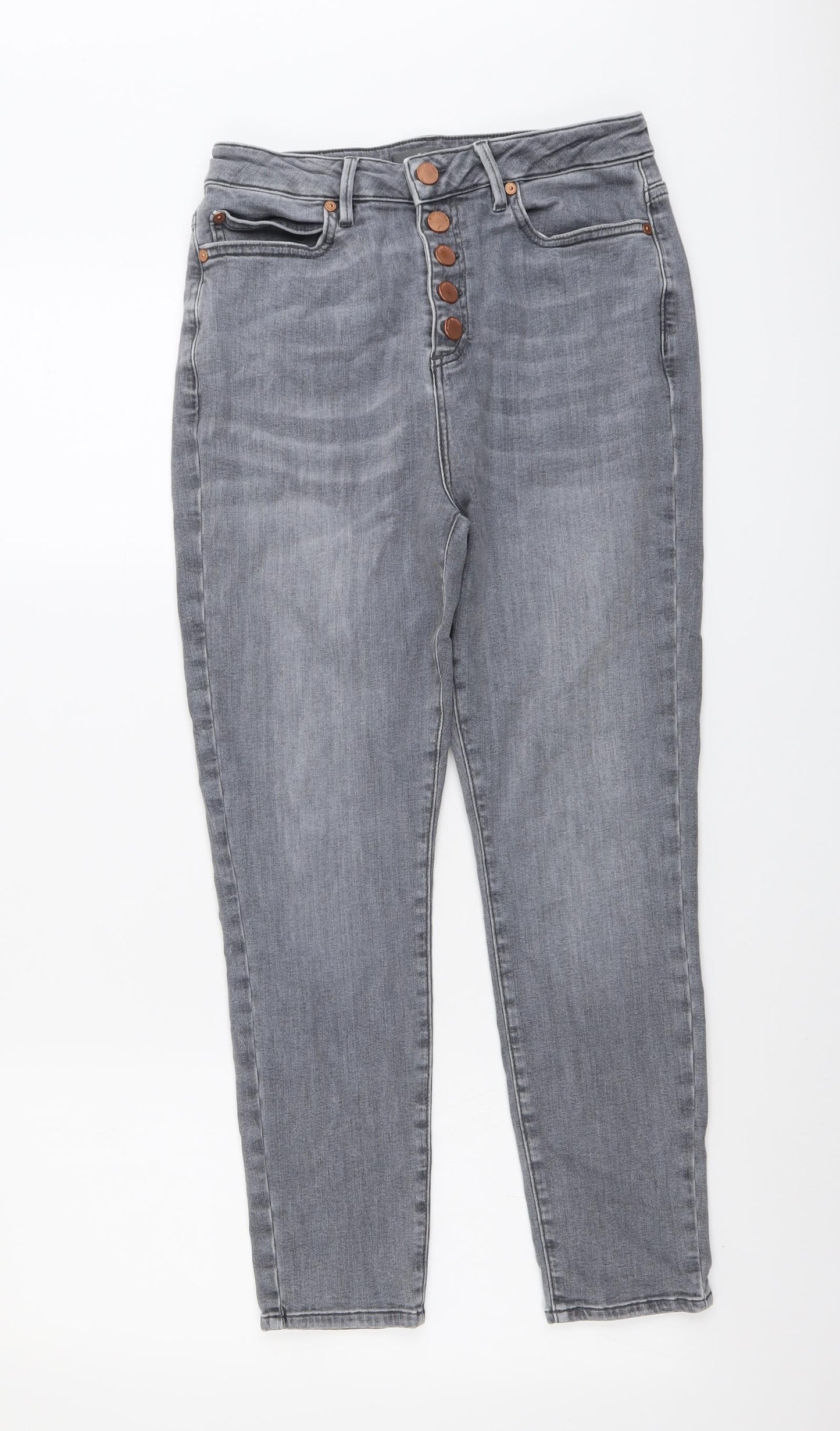Mint Velvet Womens Grey Cotton Tapered Jeans Size 12 L25 in Slim Button