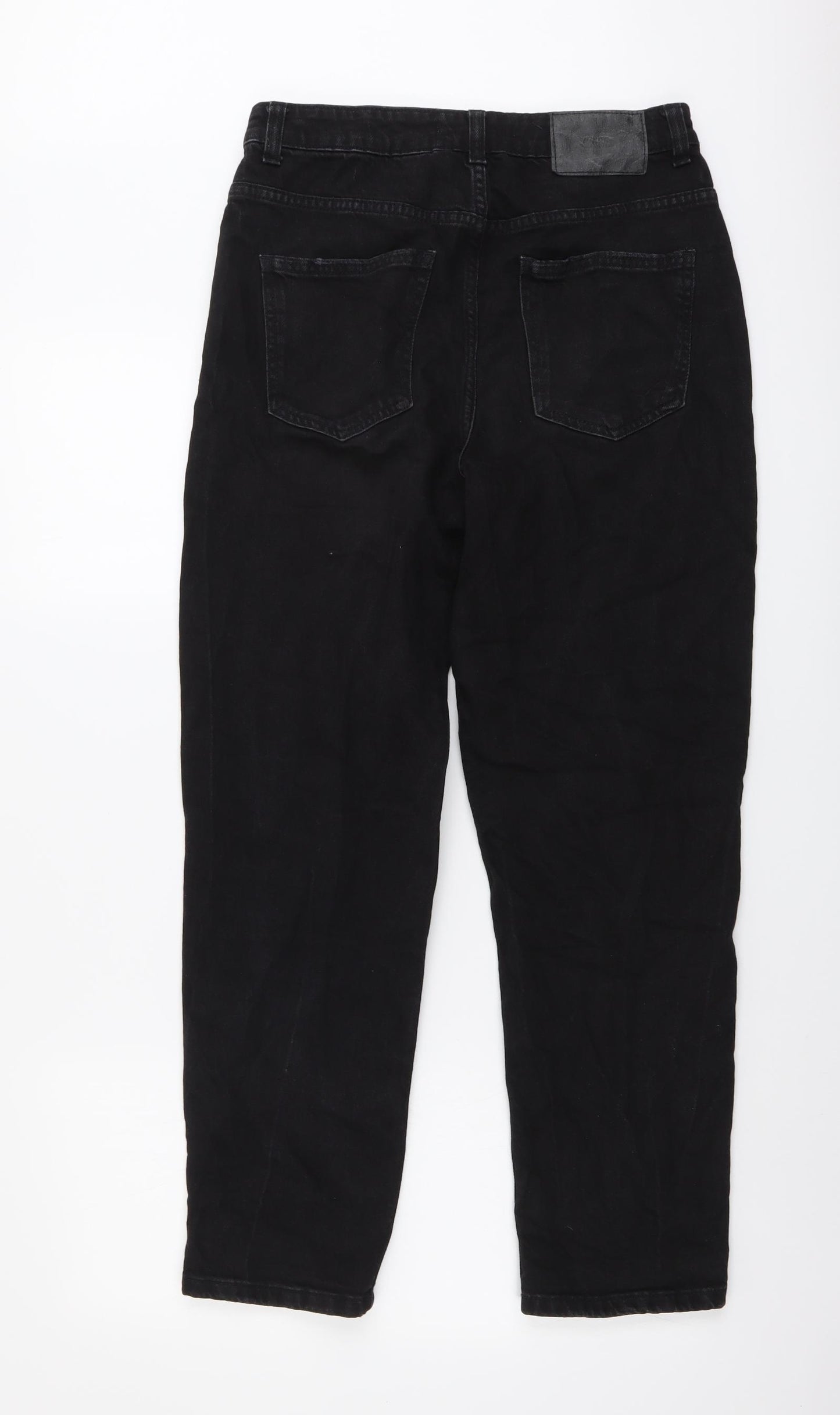 Zara Womens Black Cotton Mom Jeans Size 12 L28 in Regular Button