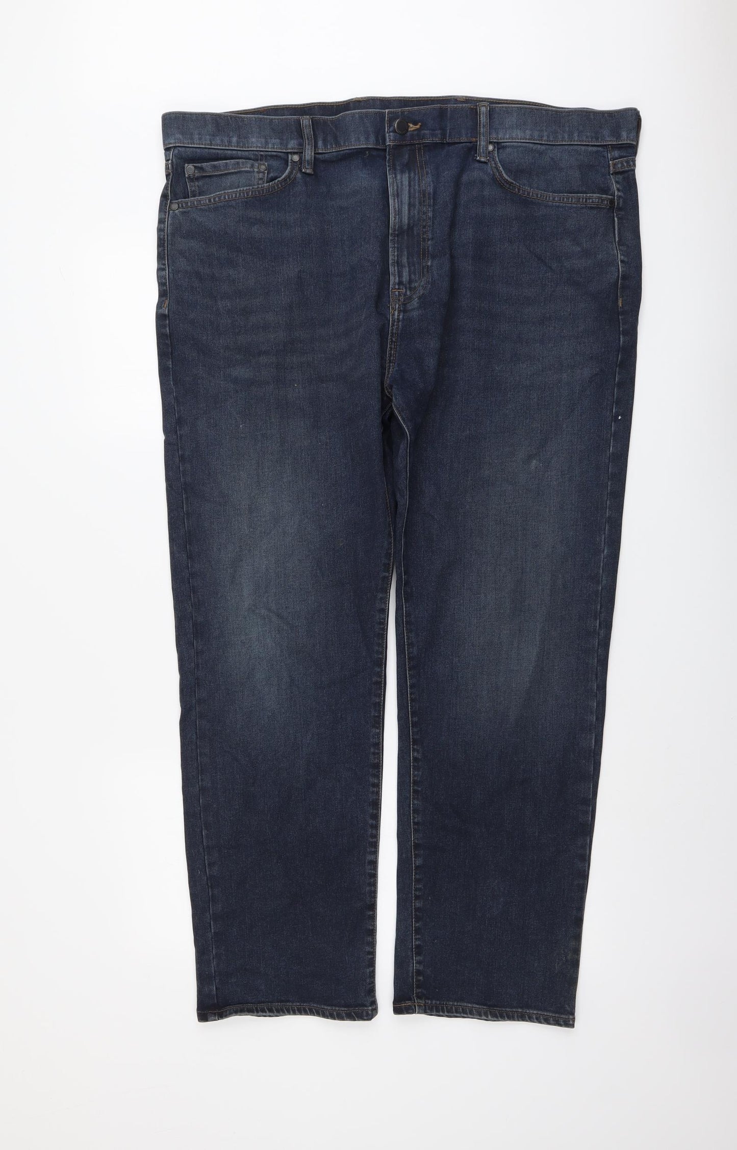 Marks and Spencer Mens Blue Cotton Straight Jeans Size 42 in L29 in Regular Button