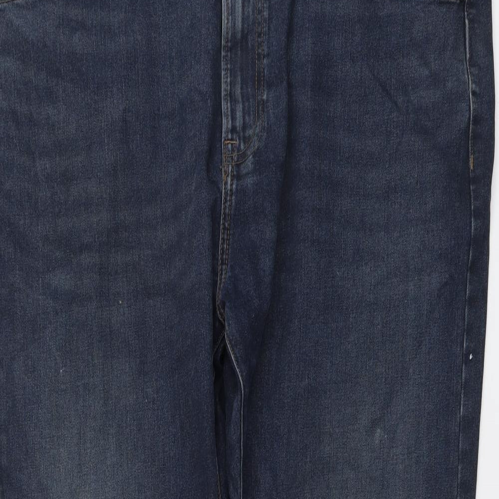 Marks and Spencer Mens Blue Cotton Straight Jeans Size 42 in L29 in Regular Button