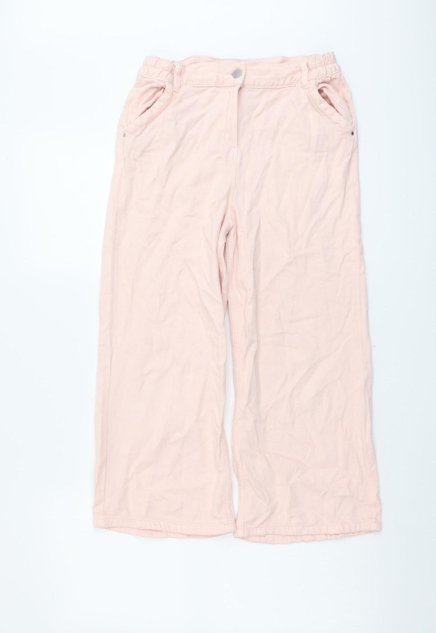 NEXT Girls Pink Cotton Wide-Leg Jeans Size 12 Years Regular Button