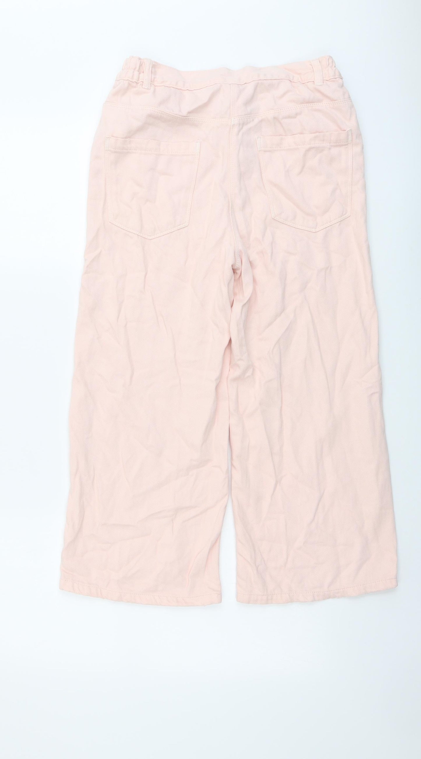NEXT Girls Pink Cotton Wide-Leg Jeans Size 12 Years Regular Button