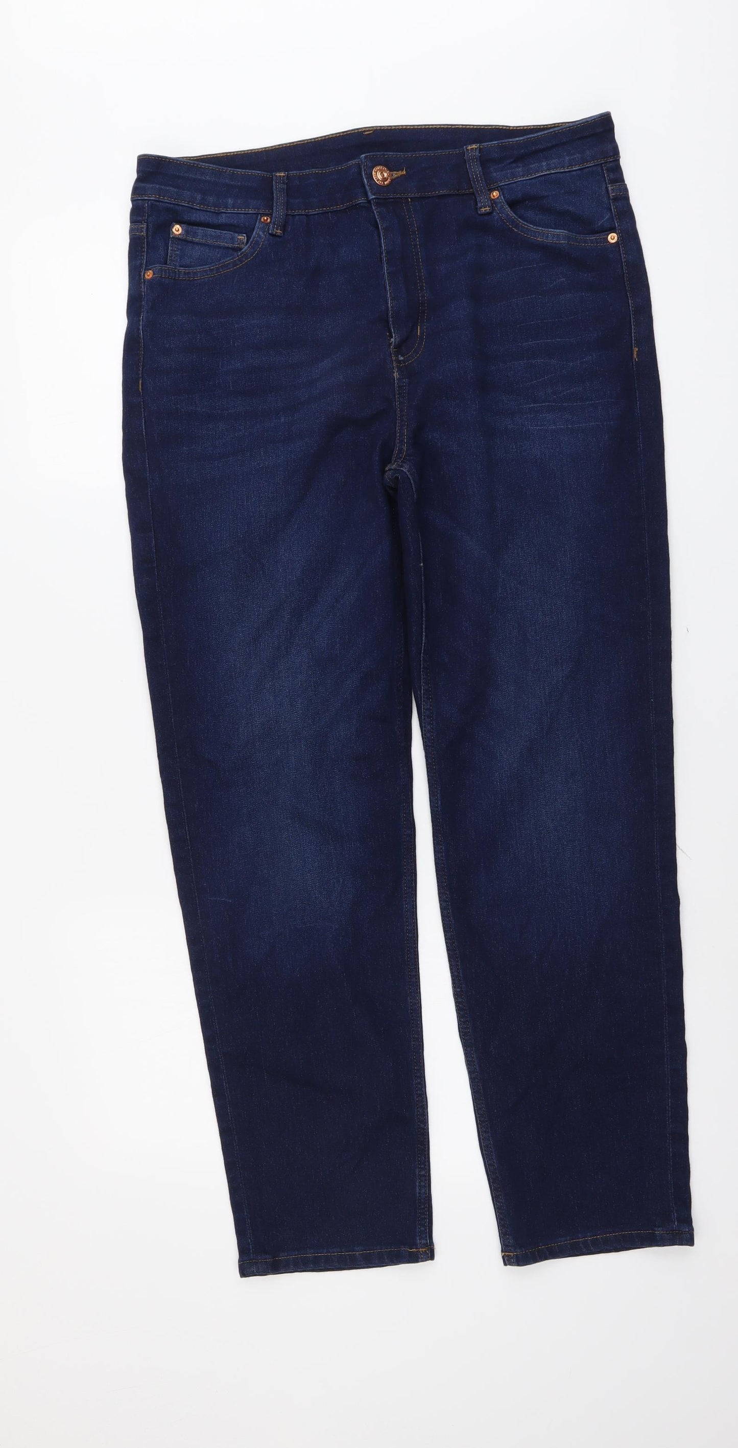 Marks and Spencer Womens Blue Cotton Mom Jeans Size 32 in L28 in Regular Button