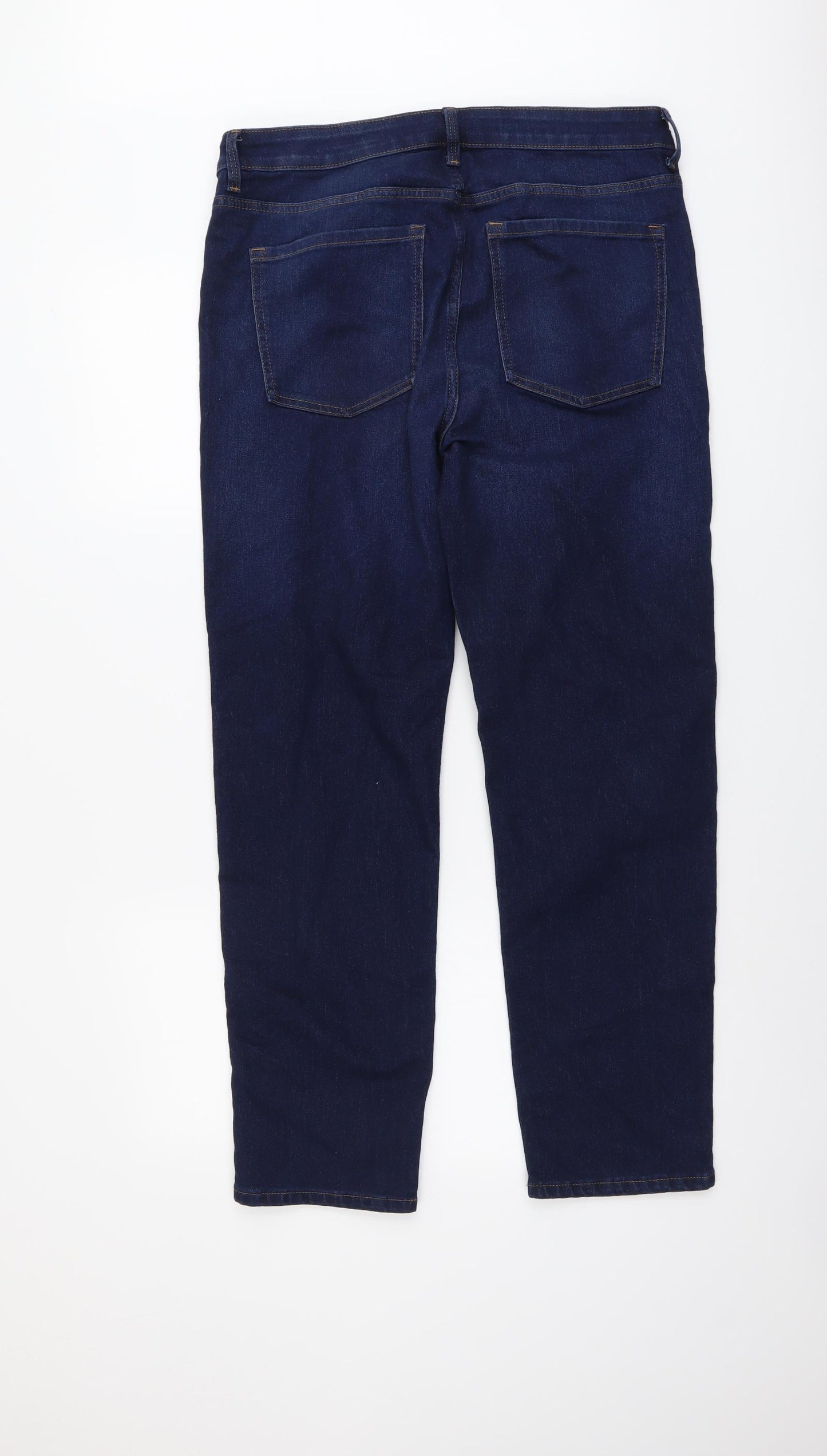 Marks and Spencer Womens Blue Cotton Mom Jeans Size 32 in L28 in Regular Button