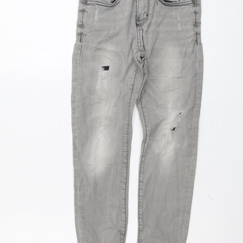 Zara Boys Grey Cotton Straight Jeans Size 9 Years Regular Button - Distressed