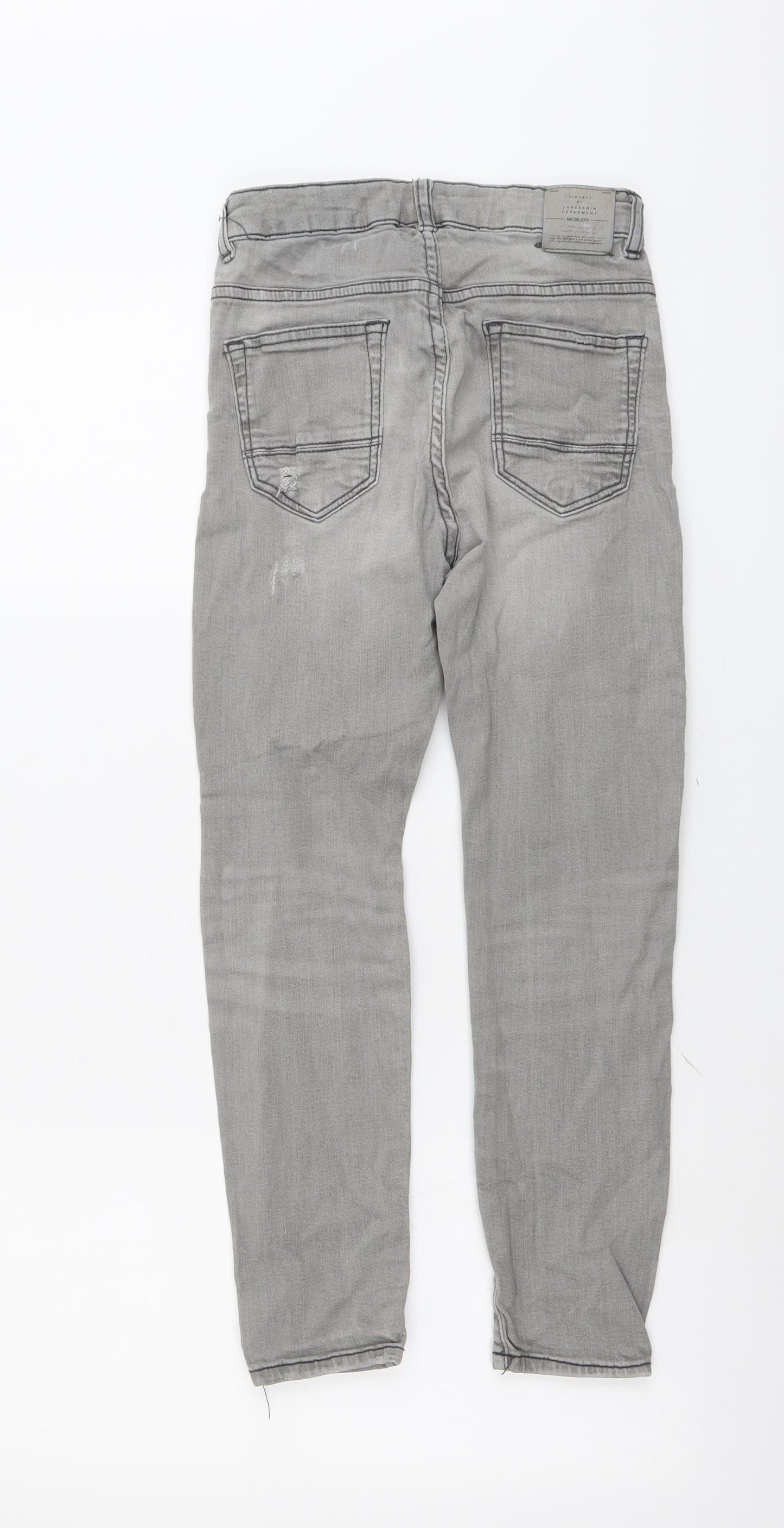 Zara Boys Grey Cotton Straight Jeans Size 9 Years Regular Button - Distressed