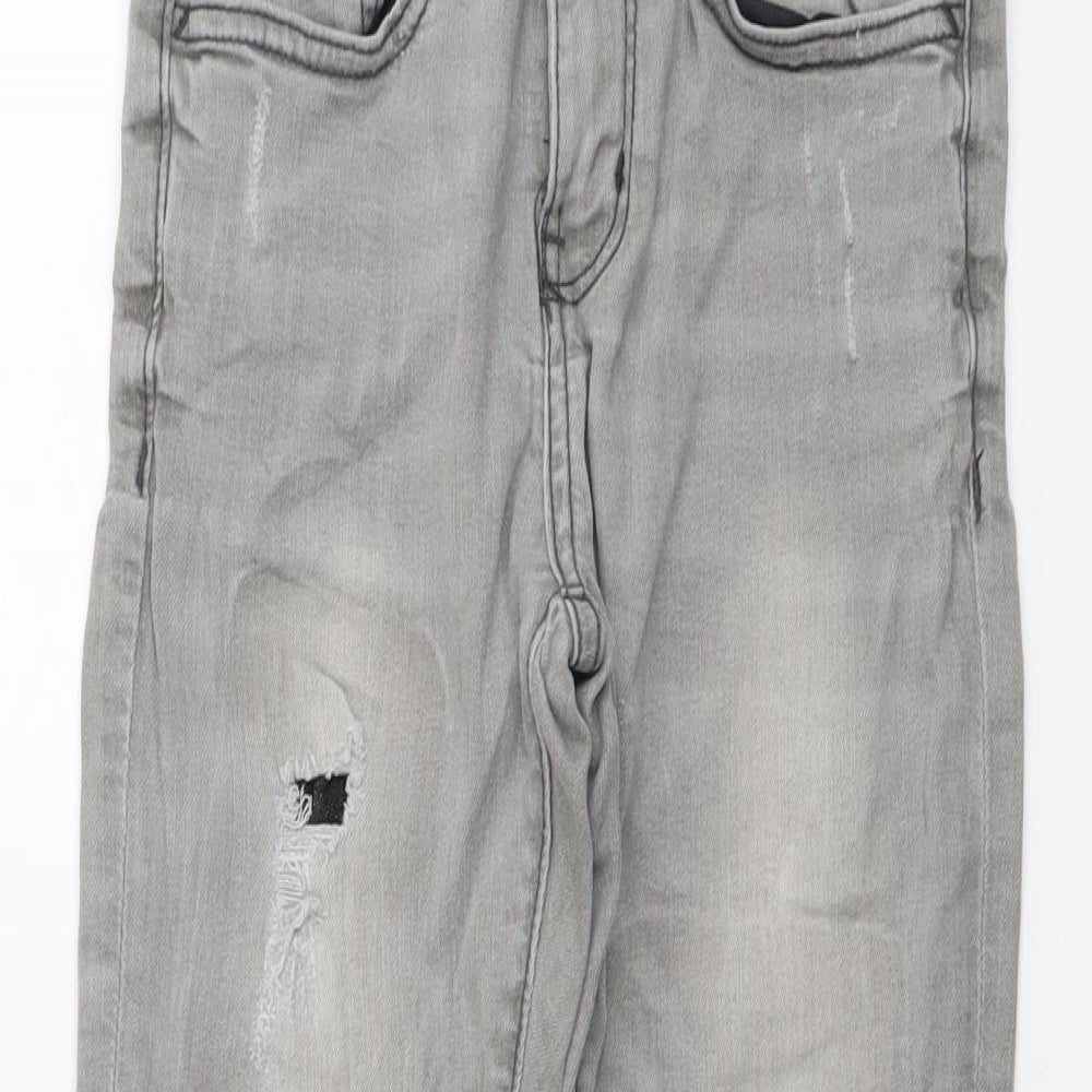 Zara Boys Grey Cotton Straight Jeans Size 9 Years Regular Button - Distressed