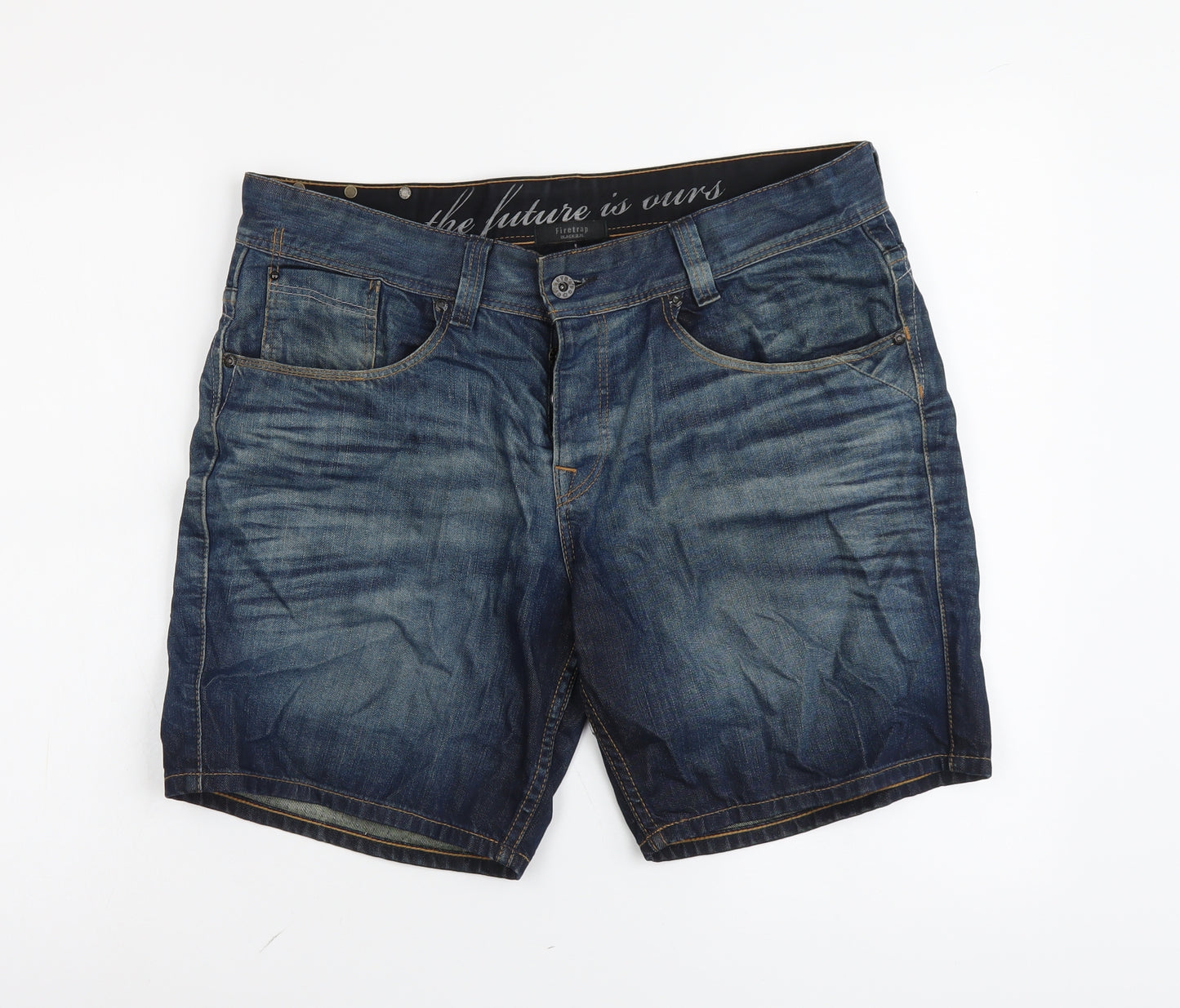 Firetrap Mens Beige Cotton Biker Shorts Size 32 in L7 in Regular Button
