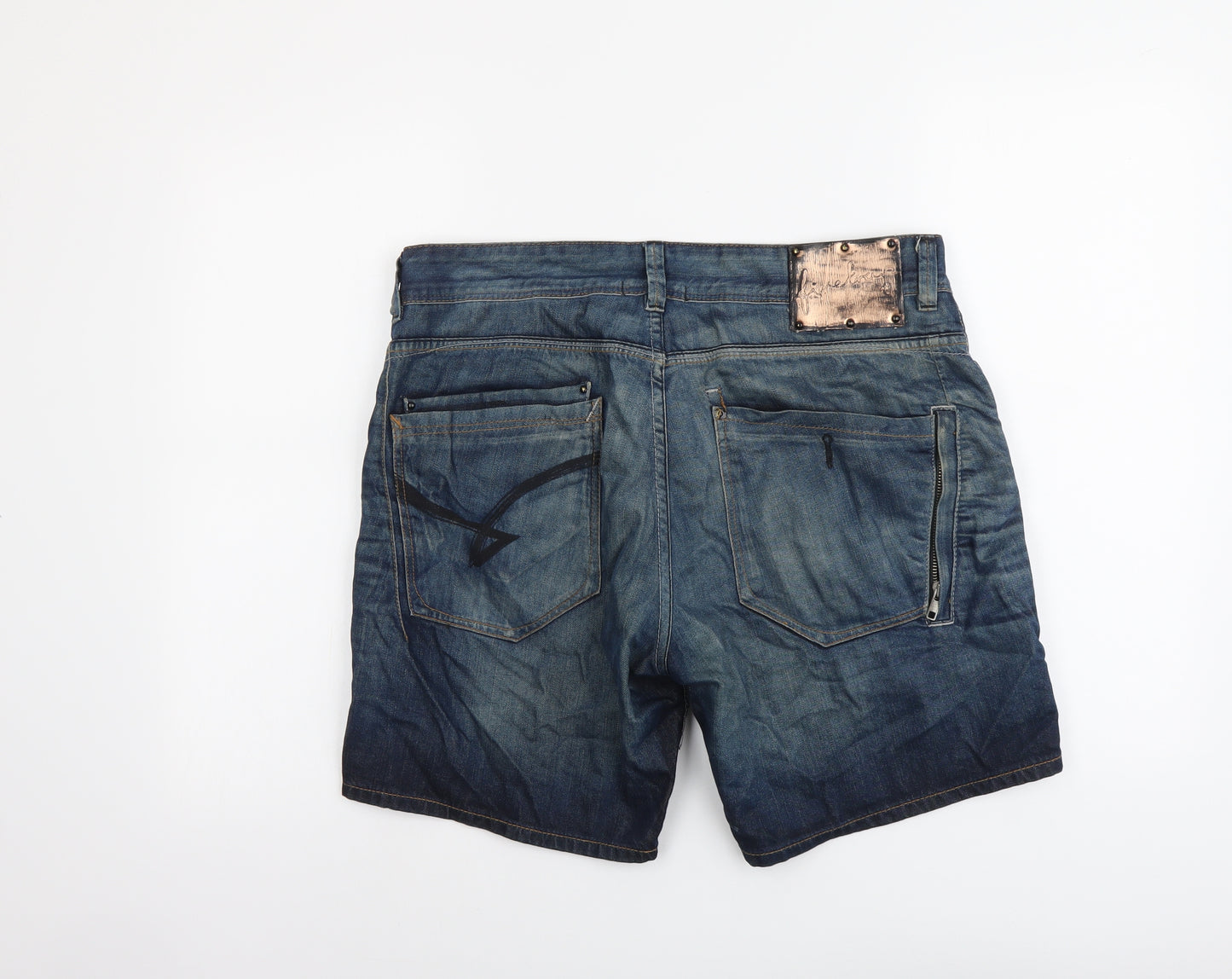 Firetrap Mens Beige Cotton Biker Shorts Size 32 in L7 in Regular Button