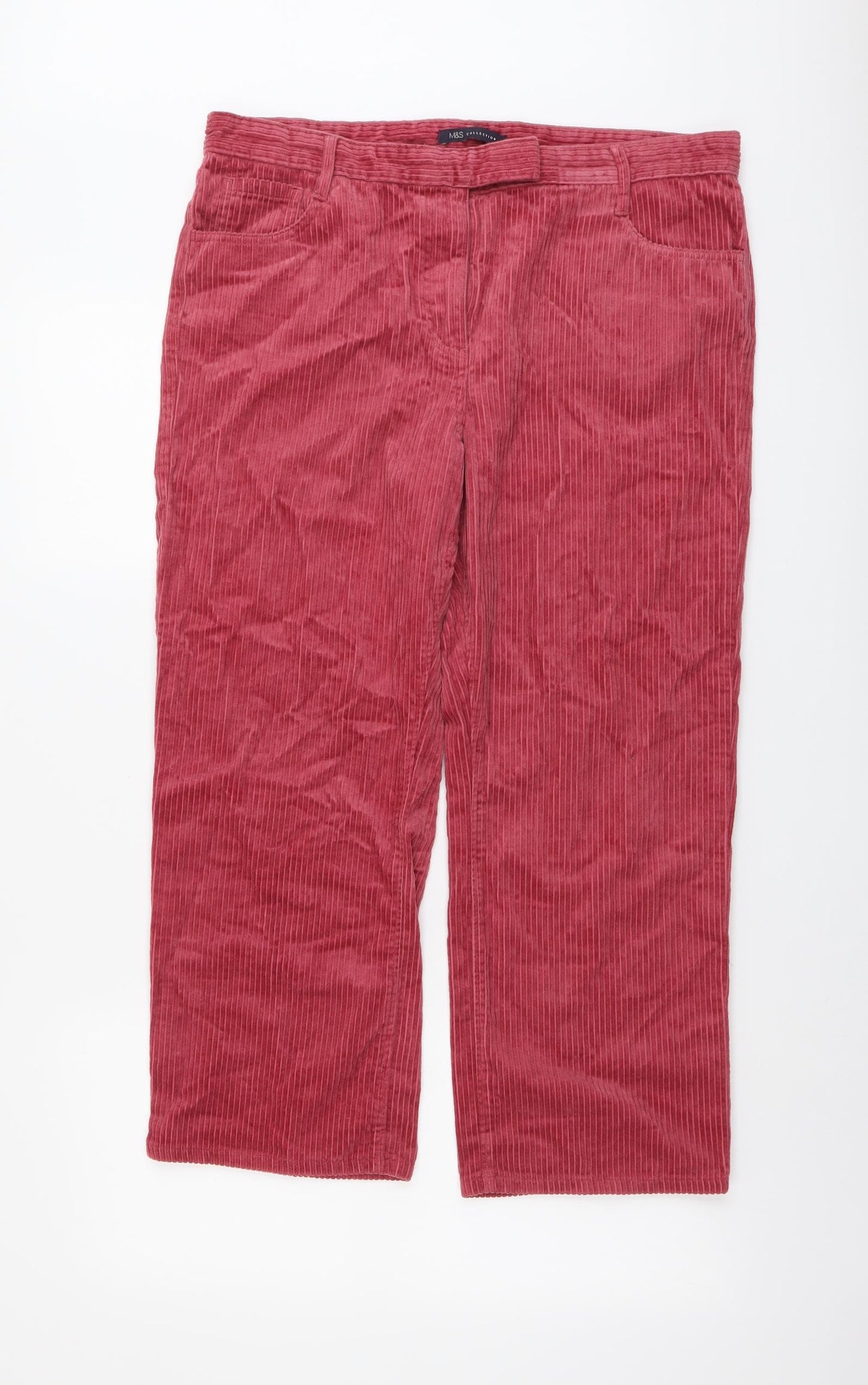 Marks and Spencer Womens Pink Cotton Trousers Size 14 L24 in Regular Button