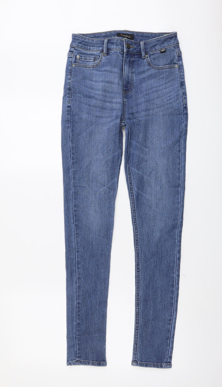 Marks and Spencer Womens Blue Cotton Skinny Jeans Size 26 in L30 in Regular Button