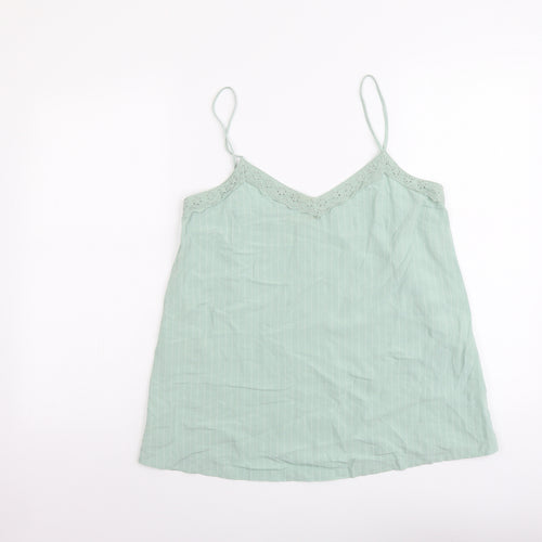 Marks and Spencer Womens Green Striped Viscose Camisole Tank Size 10 V-Neck - Lace Trim
