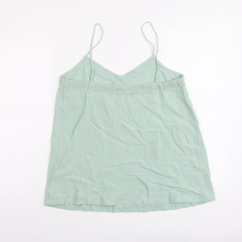 Marks and Spencer Womens Green Striped Viscose Camisole Tank Size 10 V-Neck - Lace Trim