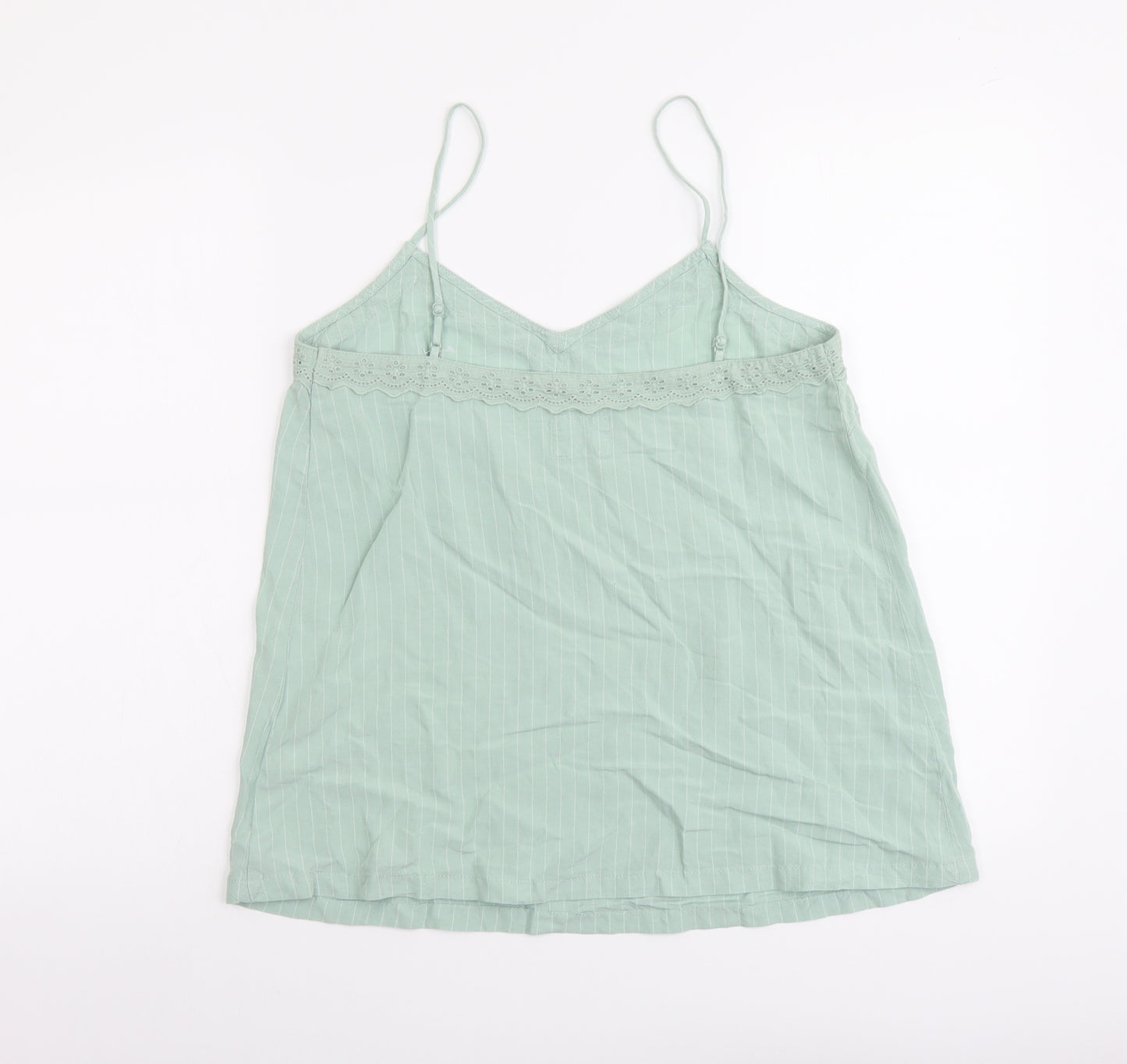 Marks and Spencer Womens Green Striped Viscose Camisole Tank Size 10 V-Neck - Lace Trim