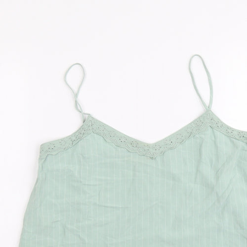 Marks and Spencer Womens Green Striped Viscose Camisole Tank Size 10 V-Neck - Lace Trim
