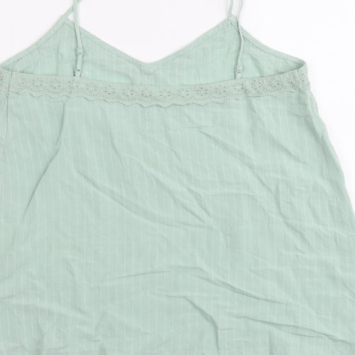Marks and Spencer Womens Green Striped Viscose Camisole Tank Size 10 V-Neck - Lace Trim
