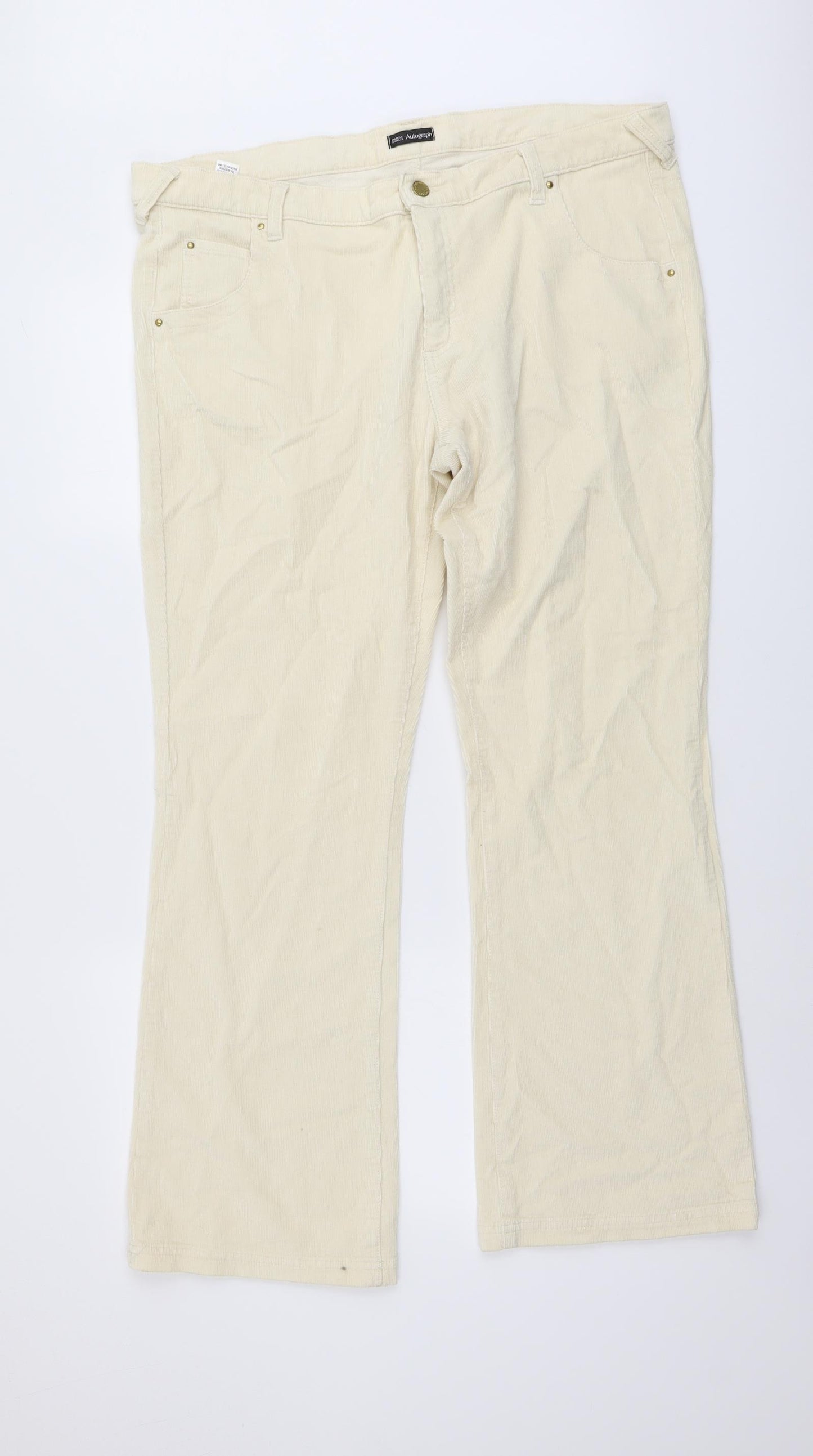 Autograph Womens Ivory Cotton Trousers Size 18 L30 in Regular Button