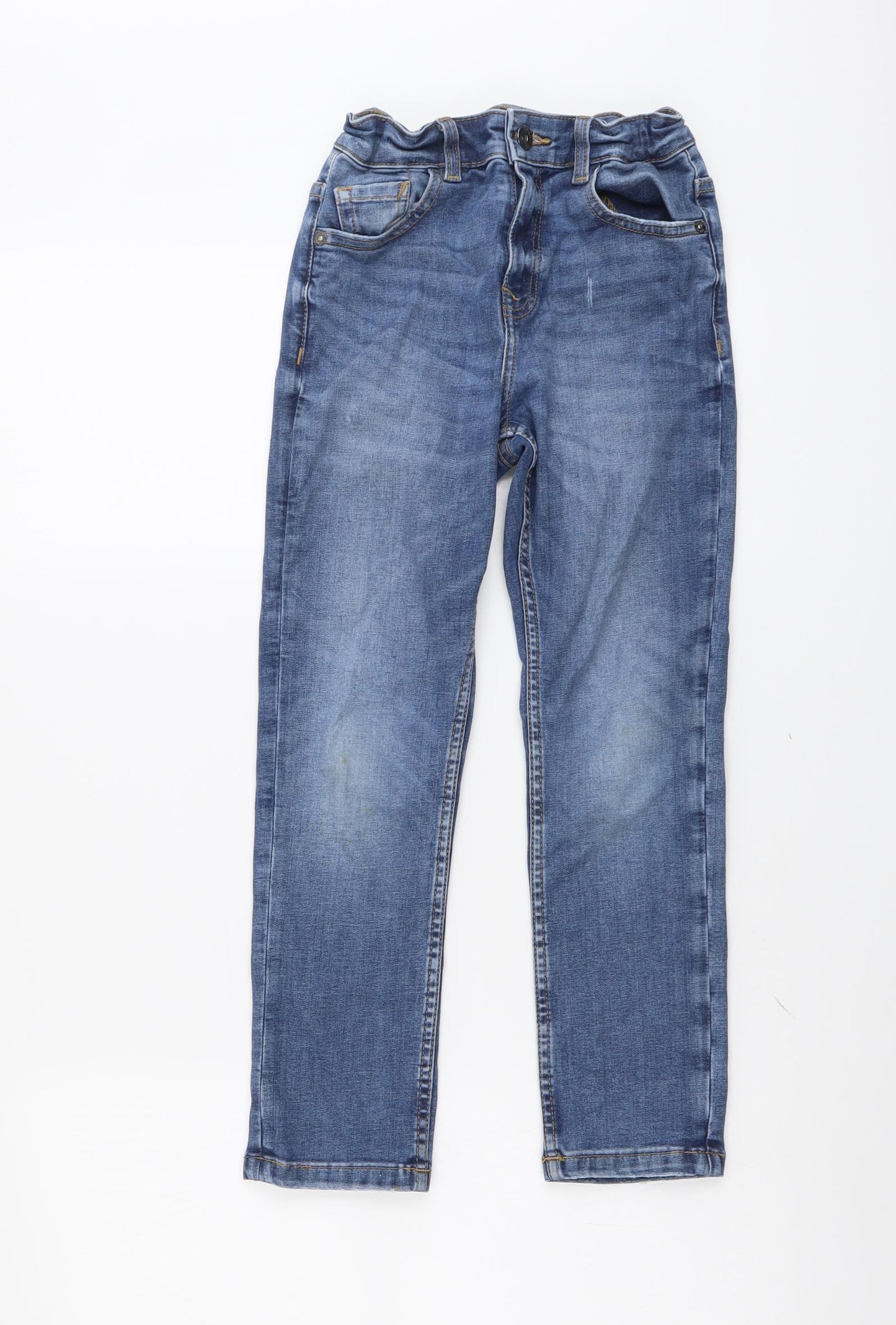 Marks and Spencer Boys Blue Cotton Straight Jeans Size 8-9 Years Regular Button