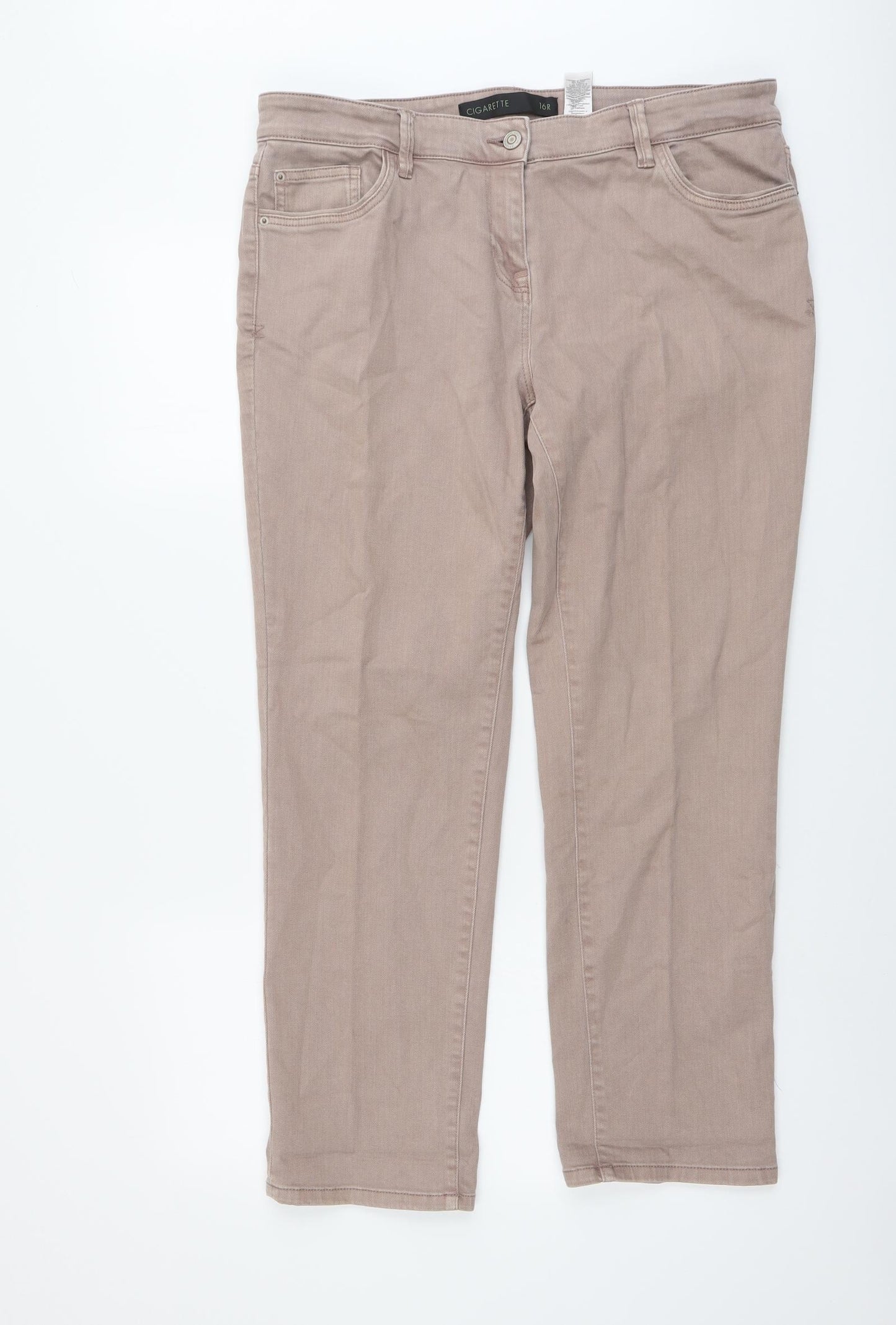 NEXT Womens Pink Cotton Tapered Jeans Size 16 L28 in Regular Button