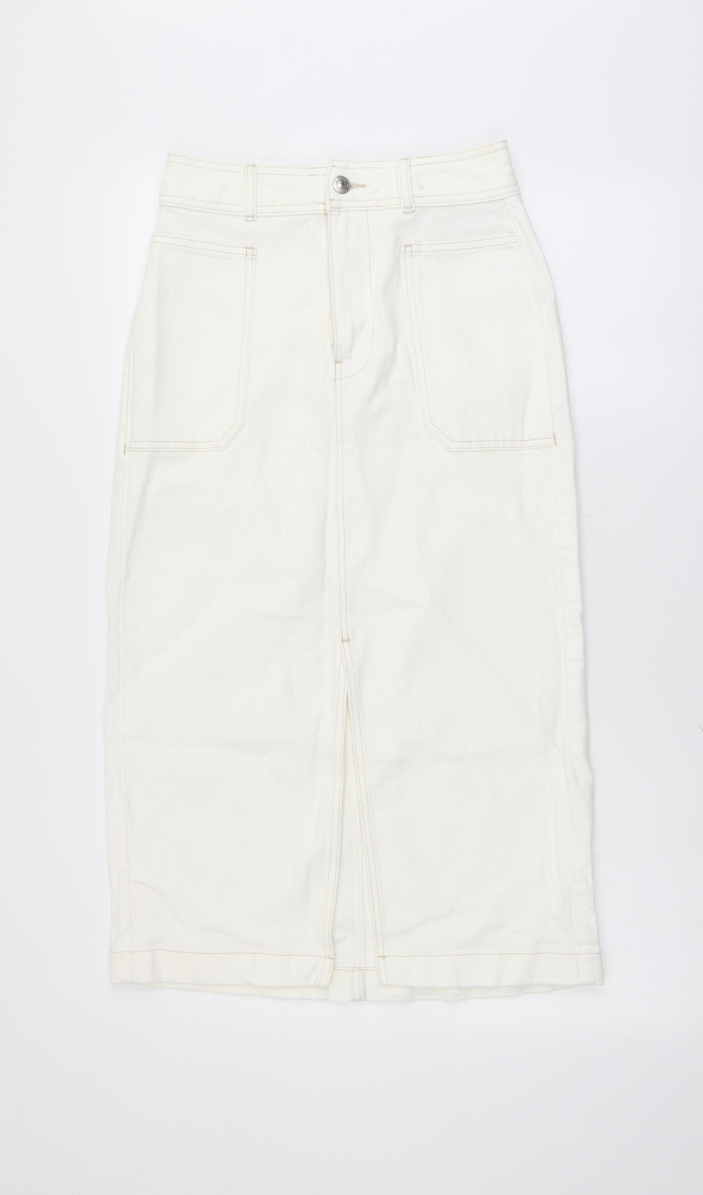 Marks and Spencer Womens Ivory Cotton A-Line Skirt Size 8 Button