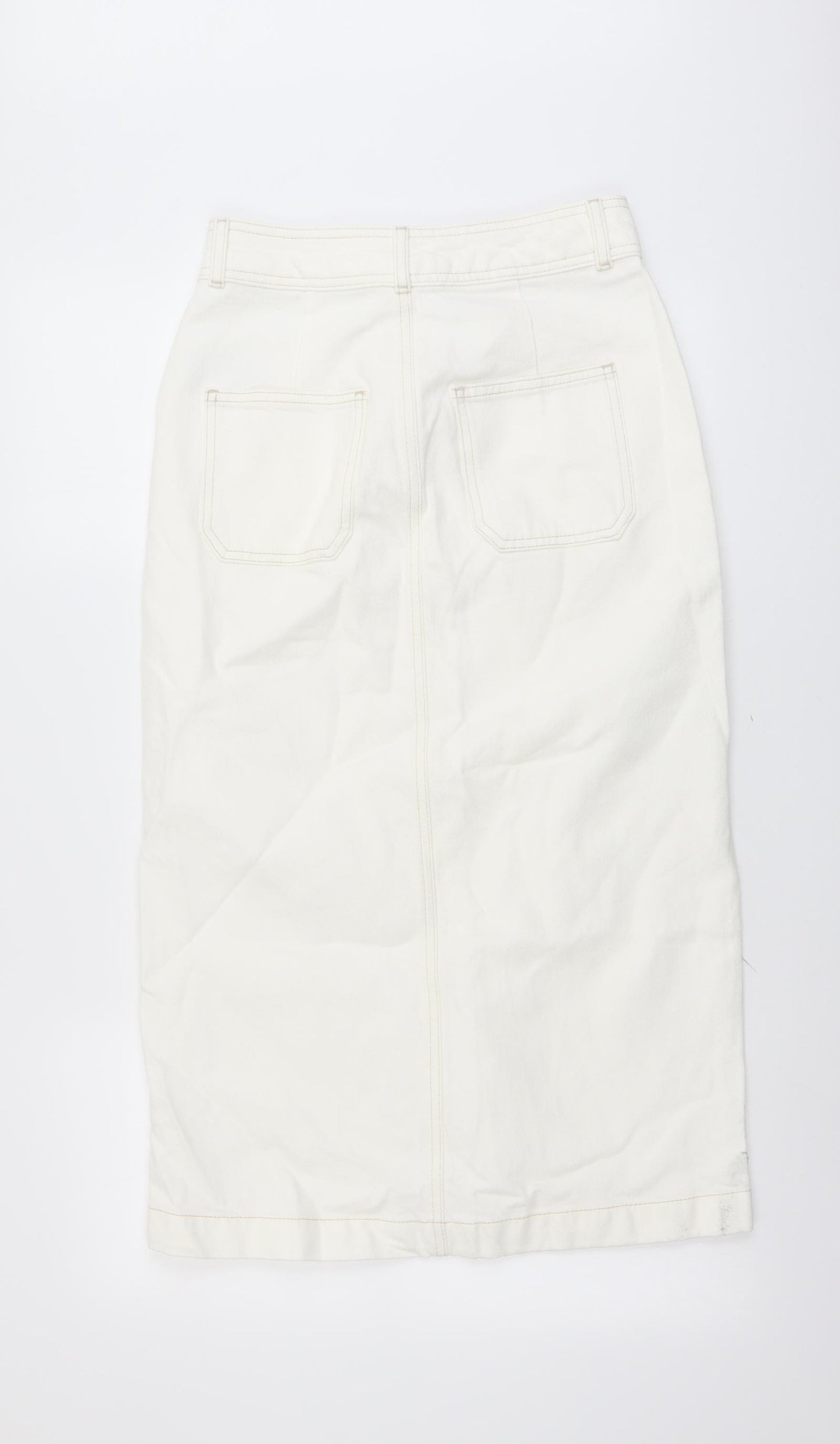 Marks and Spencer Womens Ivory Cotton A-Line Skirt Size 8 Button