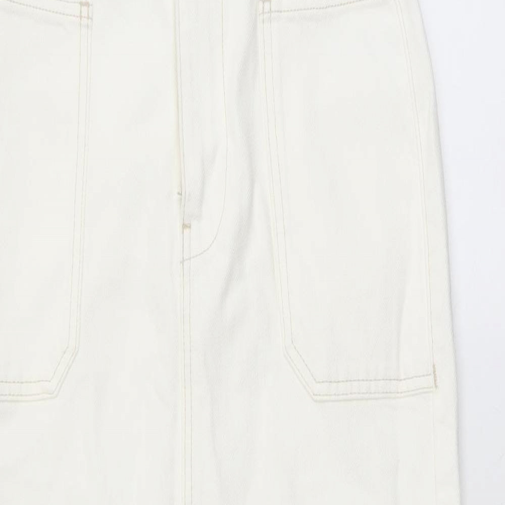 Marks and Spencer Womens Ivory Cotton A-Line Skirt Size 8 Button