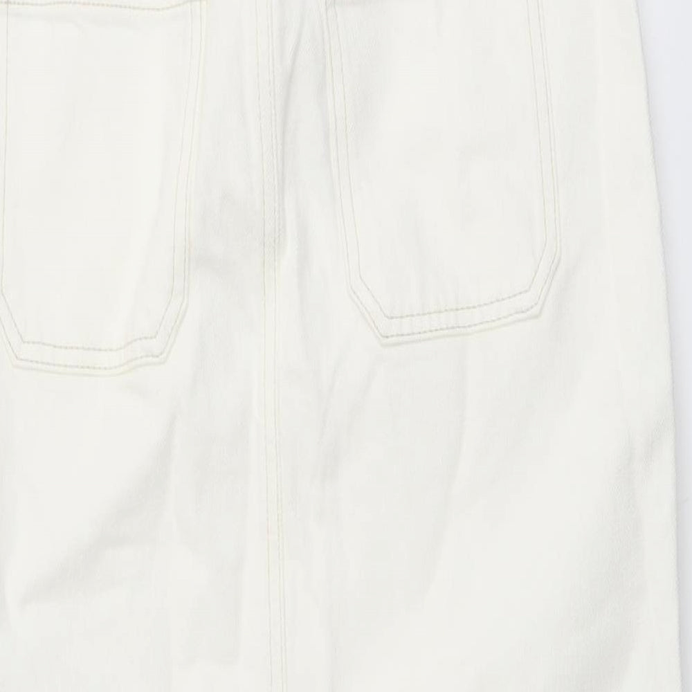 Marks and Spencer Womens Ivory Cotton A-Line Skirt Size 8 Button