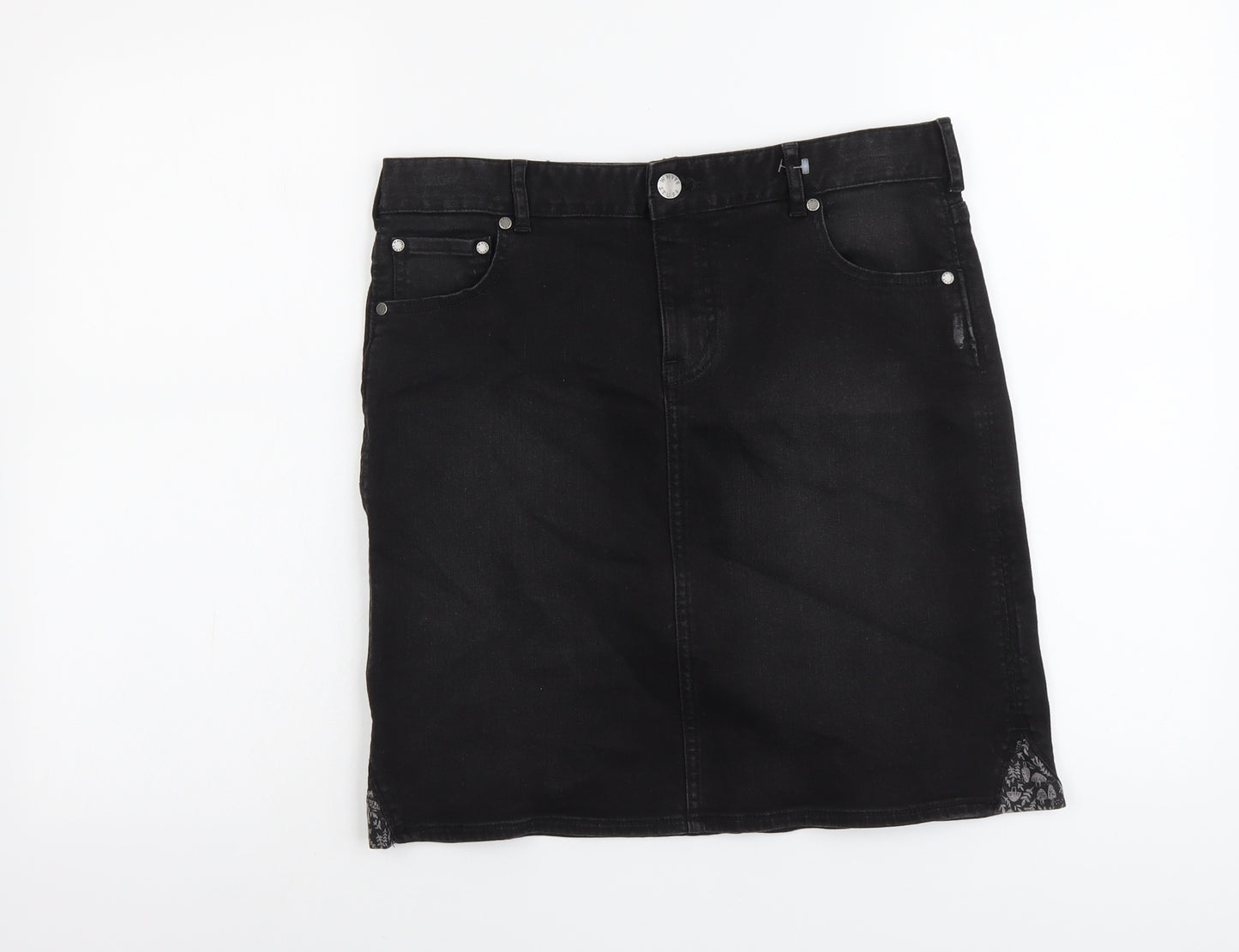White Stuff Womens Black Cotton Mini Skirt Size 10 Button