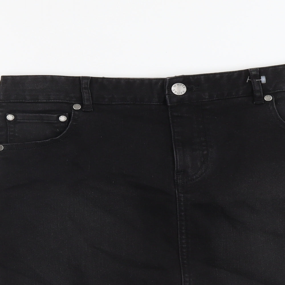 White Stuff Womens Black Cotton Mini Skirt Size 10 Button
