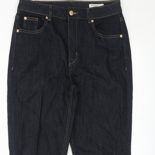 Marks and Spencer Womens Blue Cotton Straight Jeans Size 14 Regular Zip - Turn Up