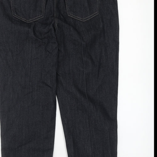 Marks and Spencer Womens Blue Cotton Straight Jeans Size 14 Regular Zip - Turn Up