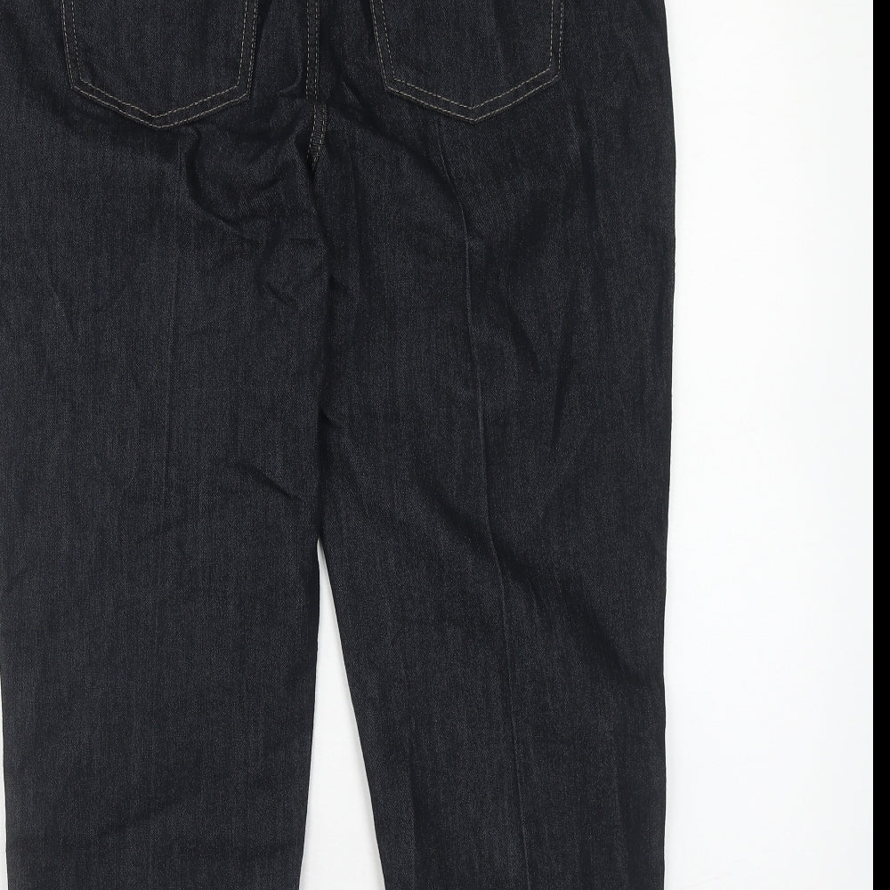 Marks and Spencer Womens Blue Cotton Straight Jeans Size 14 Regular Zip - Turn Up