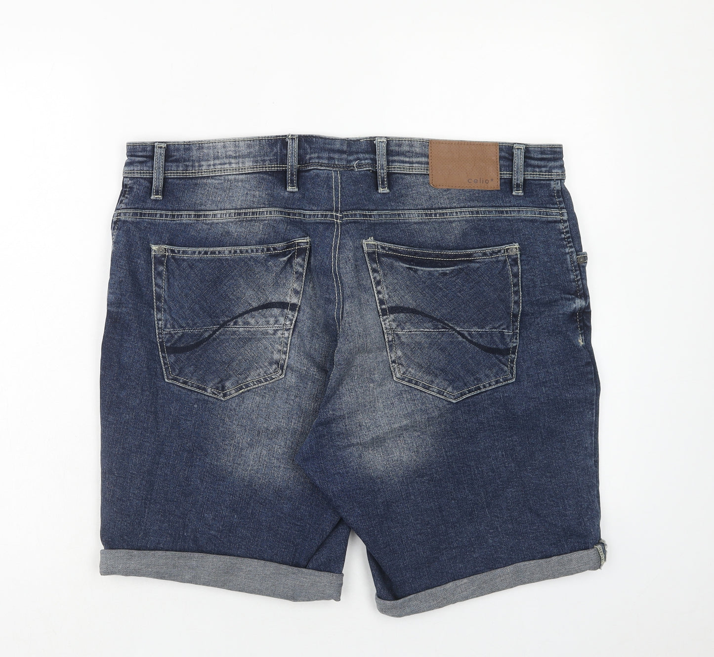 celio* Womens Blue Cotton Boyfriend Shorts Size 40 in Regular Zip