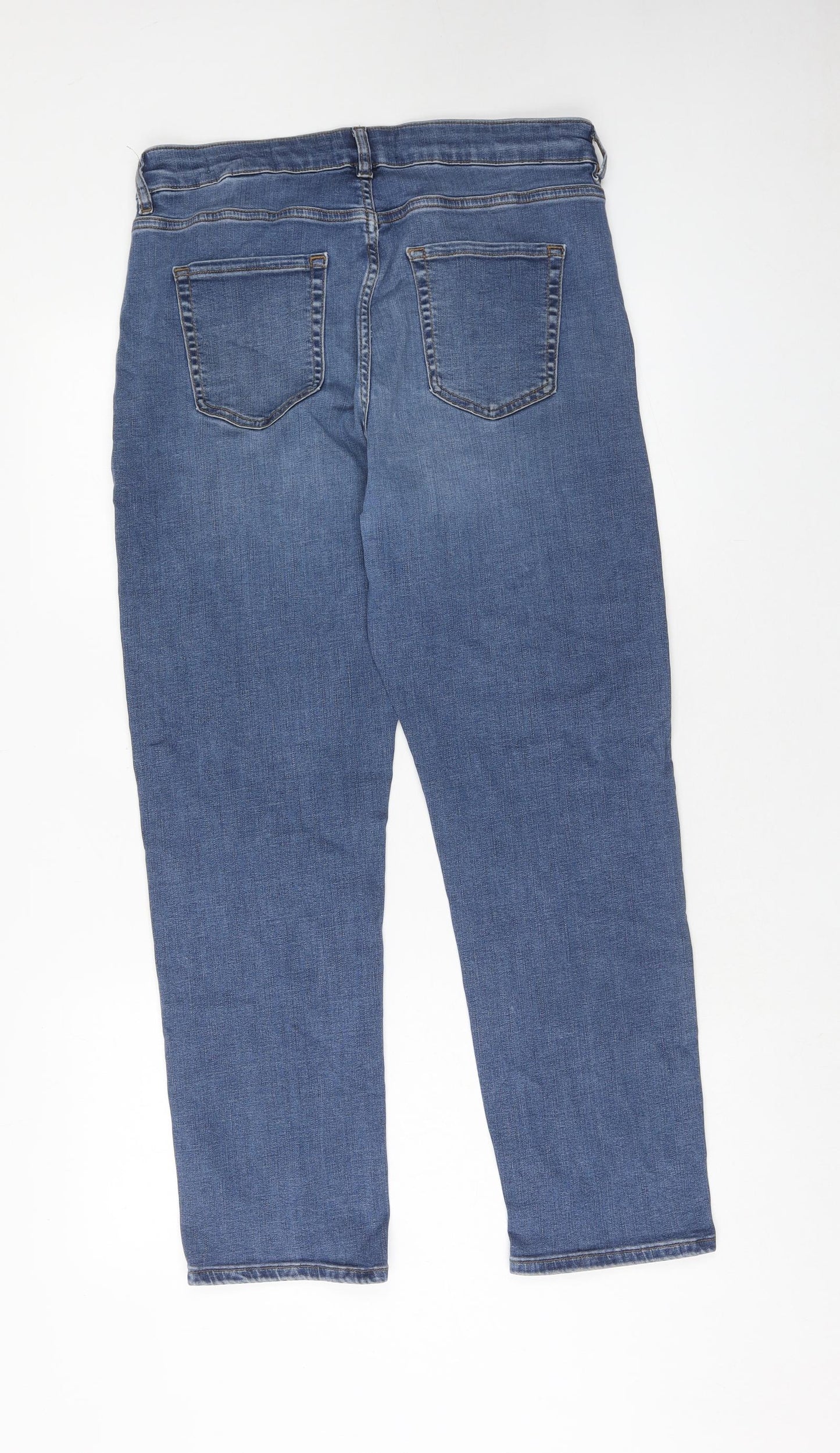 Marks and Spencer Womens Blue Cotton Straight Jeans Size 14 Regular Zip