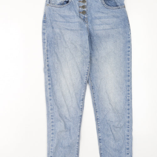 NEXT Womens Blue Cotton Straight Jeans Size 6 Regular Button - Distressed Hems