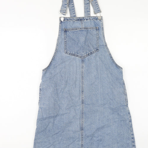 Denim & Co. Womens Blue Cotton Pinafore/Dungaree Dress Size 8 Square Neck Button
