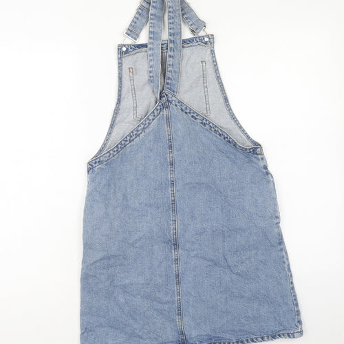 Denim & Co. Womens Blue Cotton Pinafore/Dungaree Dress Size 8 Square Neck Button