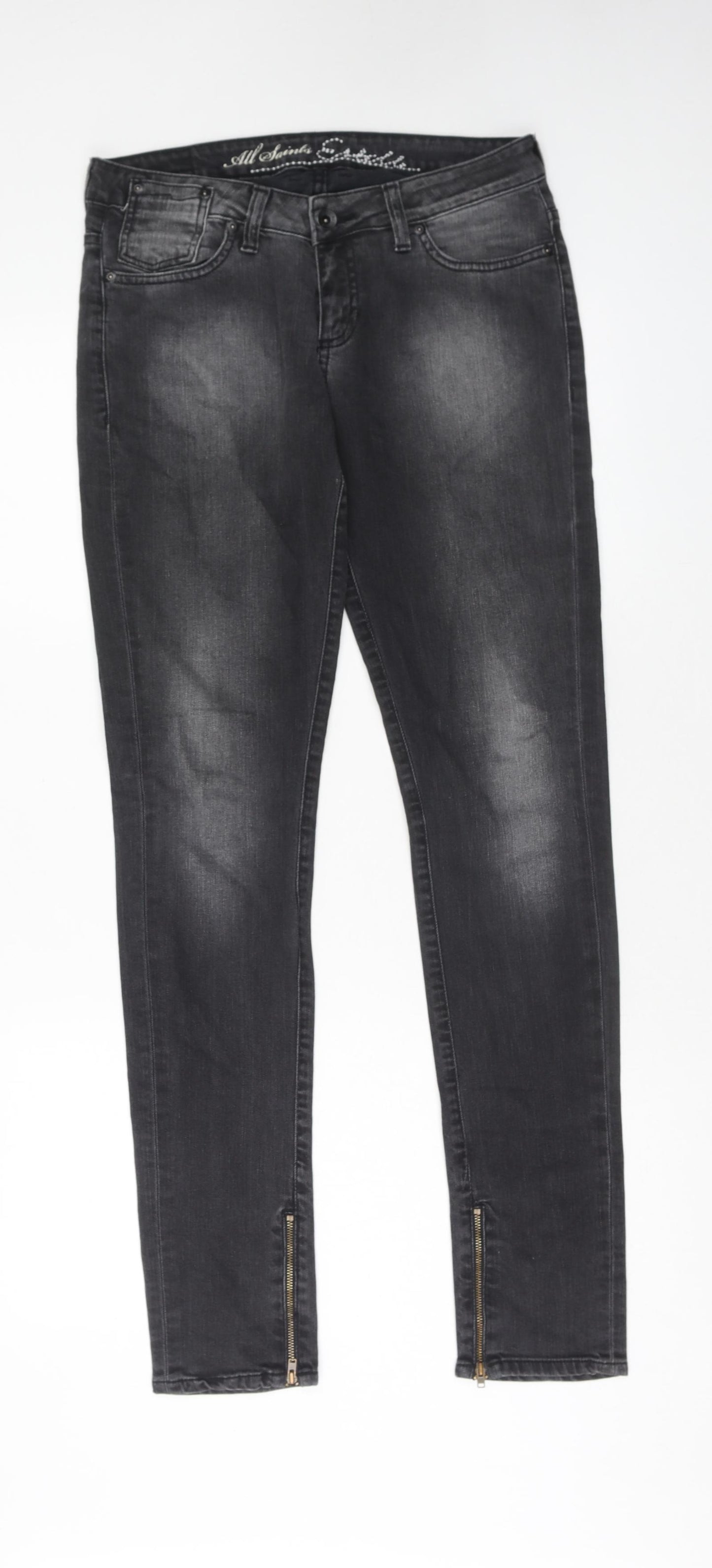 AllSaints Womens Grey Cotton Skinny Jeans Size 29 in Regular Zip