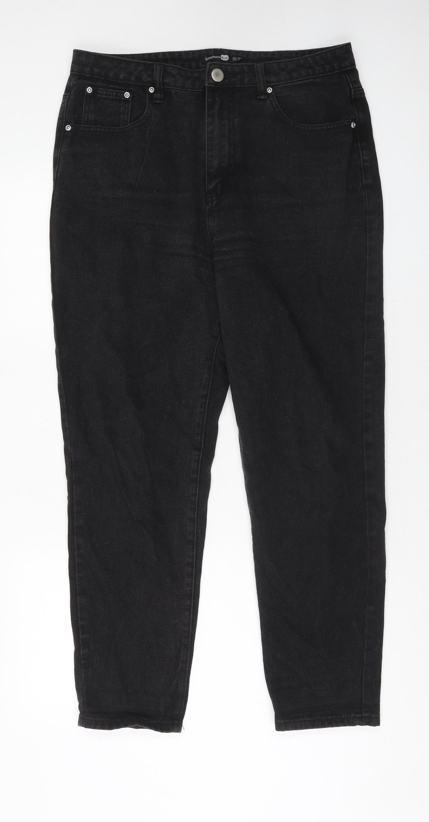 Boohoo Womens Black Cotton Mom Jeans Size 14 Regular Zip