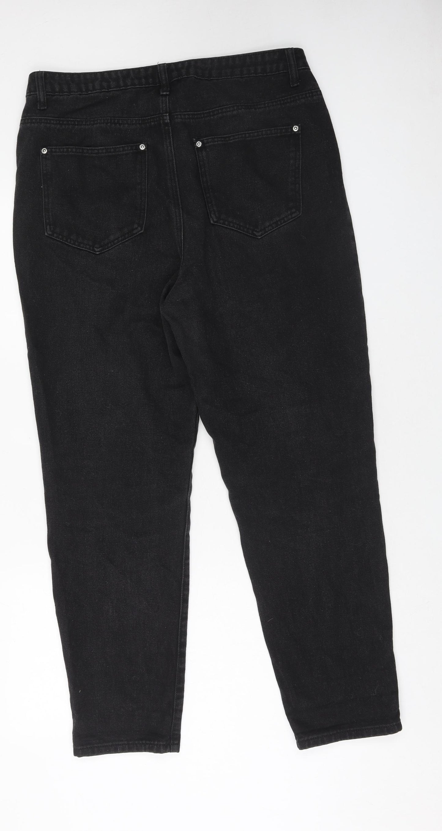 Boohoo Womens Black Cotton Mom Jeans Size 14 Regular Zip