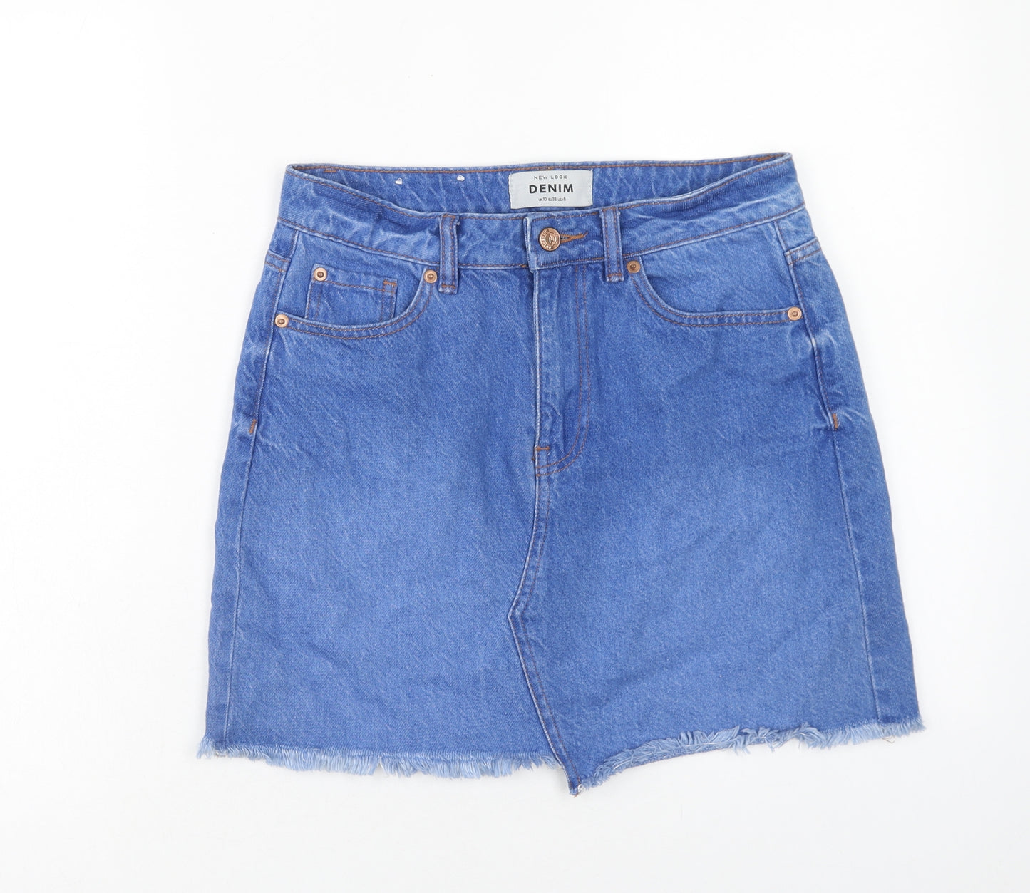 New Look Womens Blue Cotton Mini Skirt Size 10 Zip