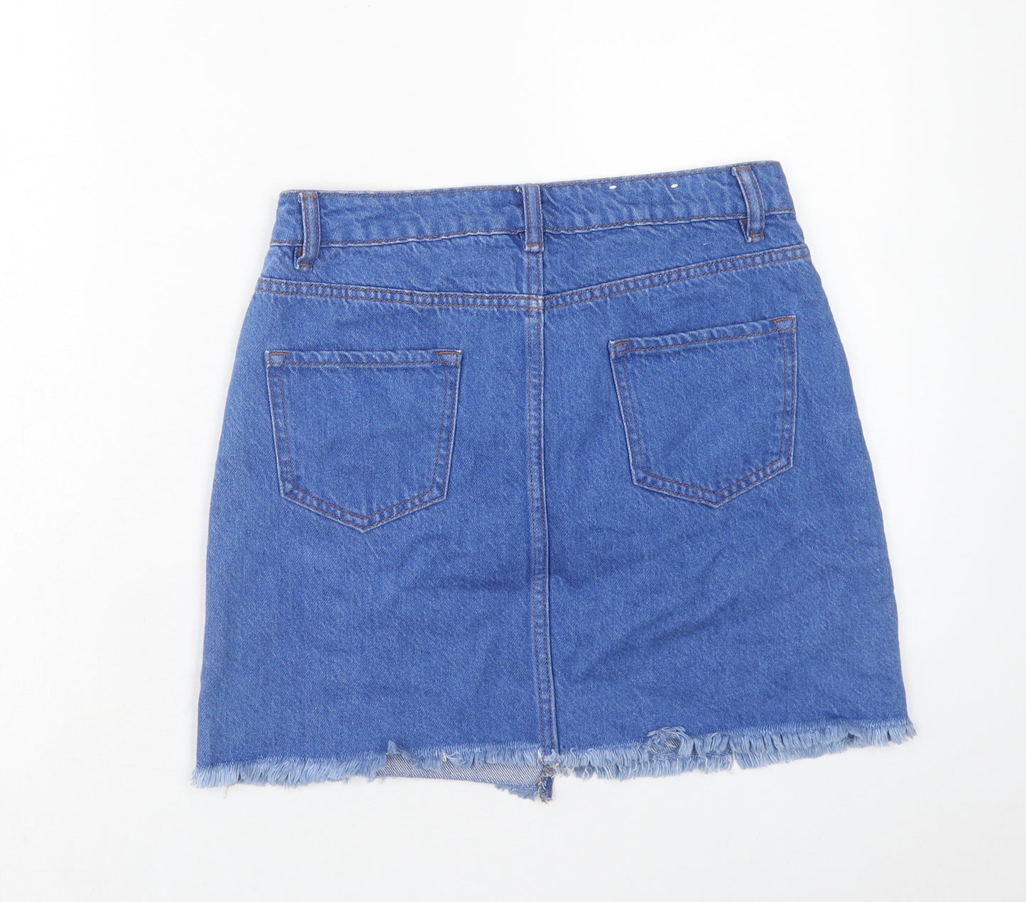 New Look Womens Blue Cotton Mini Skirt Size 10 Zip