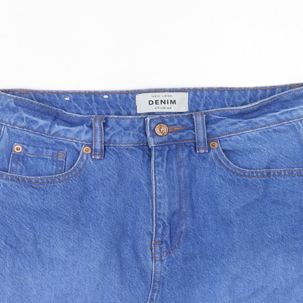 New Look Womens Blue Cotton Mini Skirt Size 10 Zip