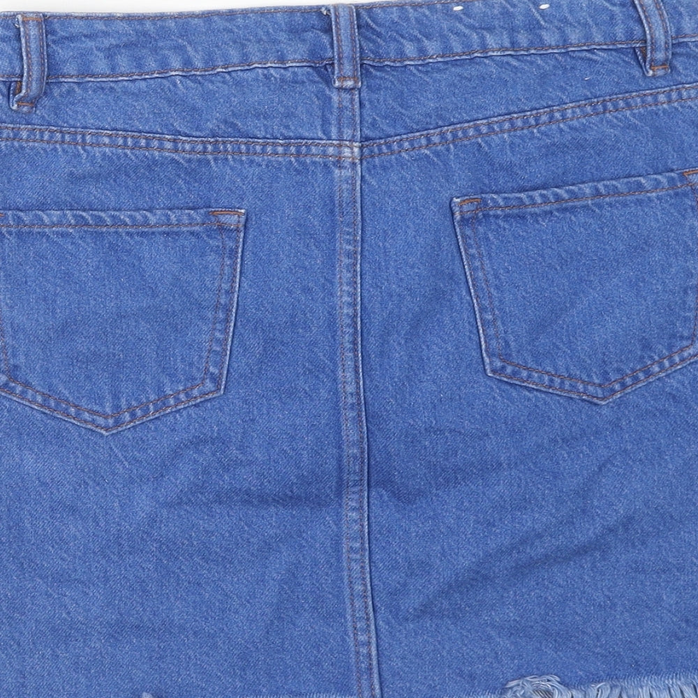 New Look Womens Blue Cotton Mini Skirt Size 10 Zip