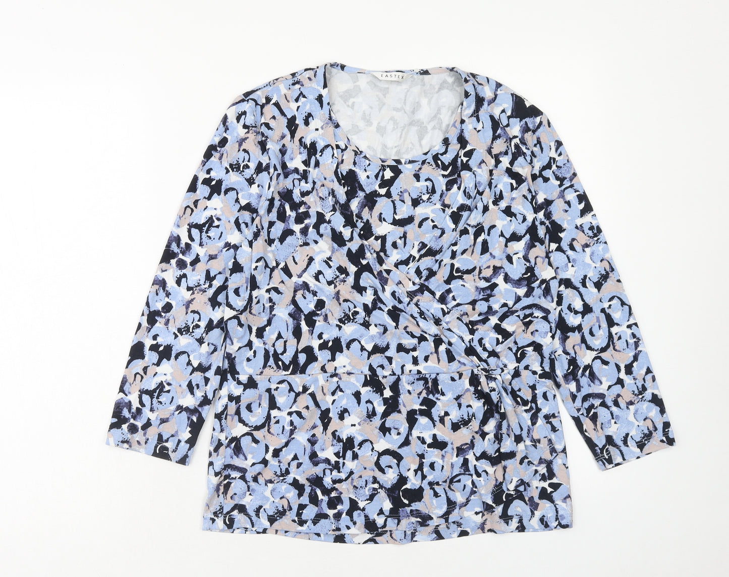 Eastex Womens Blue Geometric Viscose Basic Blouse Size 14 Scoop Neck - Side Ruched
